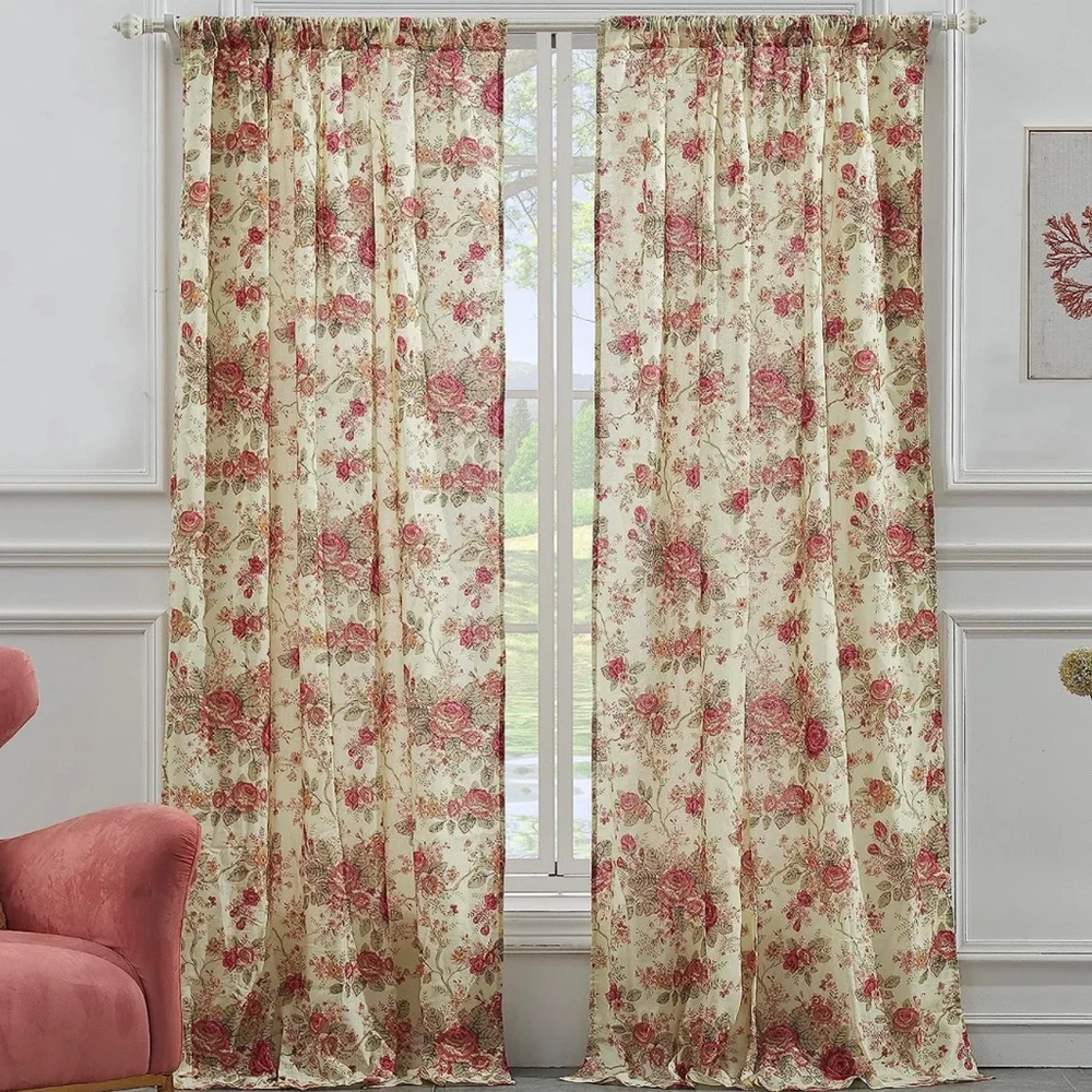 Boutique Antique Window Multicolor Rose Curtains